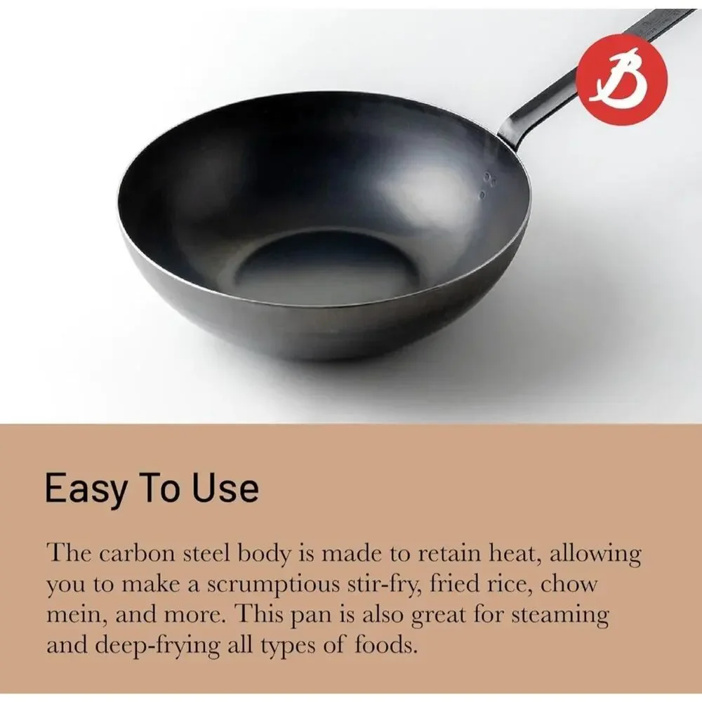 de Buyer - Blue Carbon Steel Wok Pan 2mm Thick 12.5” Diameter, - Made in France